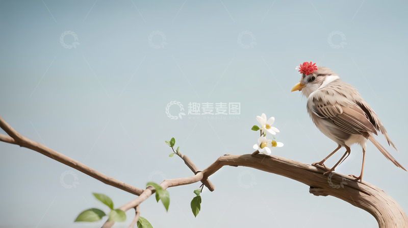 高清大图下载【趣麦麦图】春枝麻雀红花