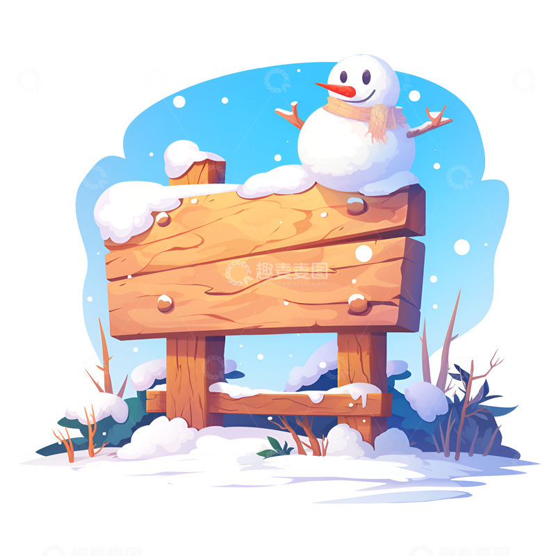 高清大图下载【趣麦麦图】卡通洛满积雪的木牌