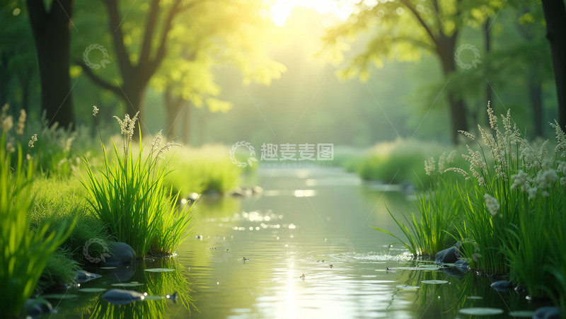 高清大图下载【趣麦麦图】春草小花溪流