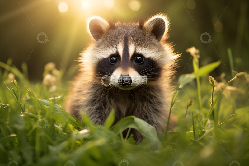 高清大图下载【趣麦麦图】草丛里的小浣熊