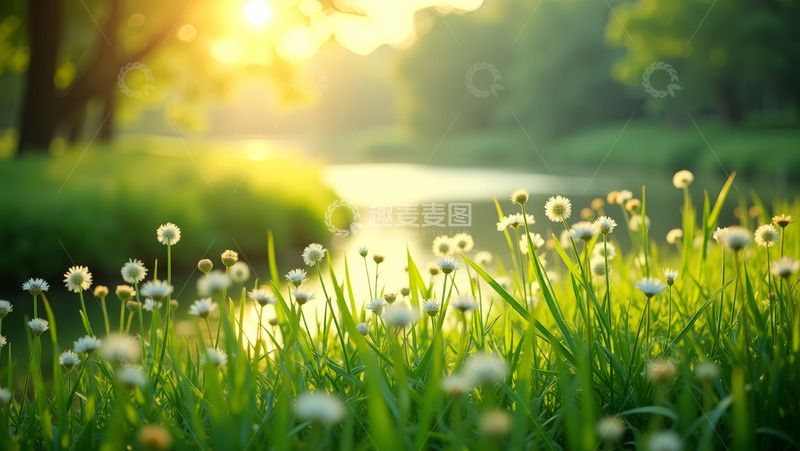 高清大图下载【趣麦麦图】岸边春花阳光