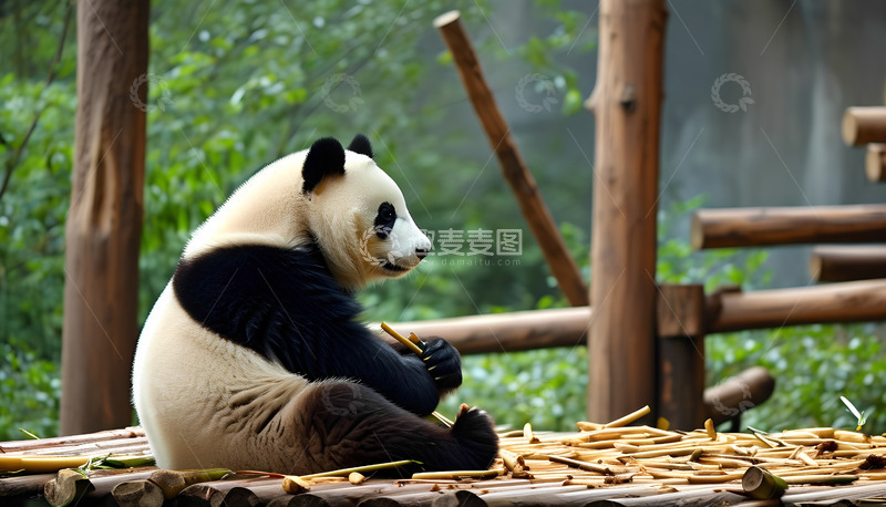 高清大图下载【趣麦麦图】木头熊猫竹子