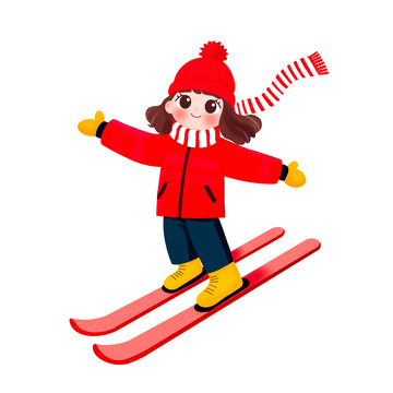 冬季滑雪户外运动卡通手绘