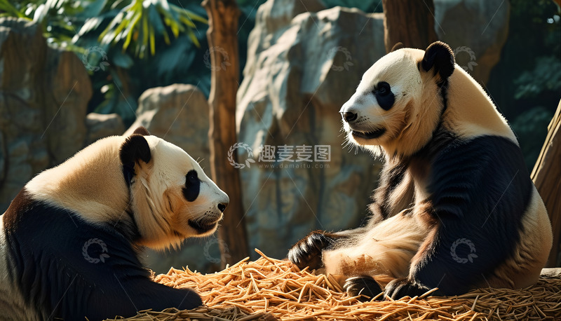 高清大图下载【趣麦麦图】阳光熊猫石头