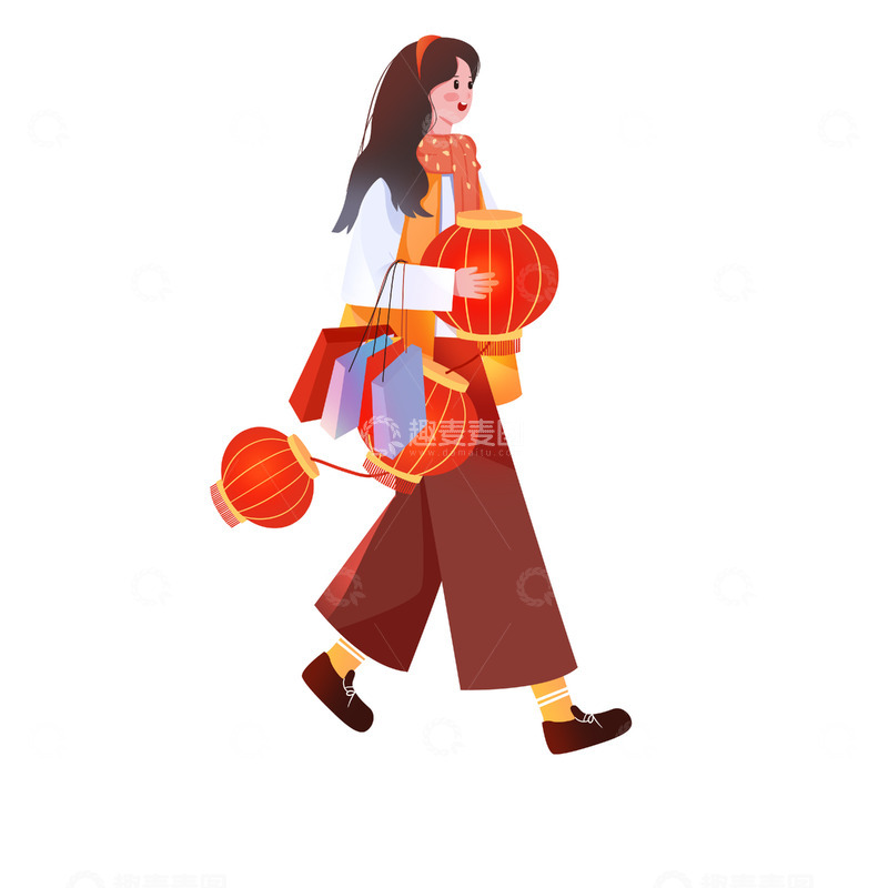 源文件下载【趣麦麦图】简约新年购物年货