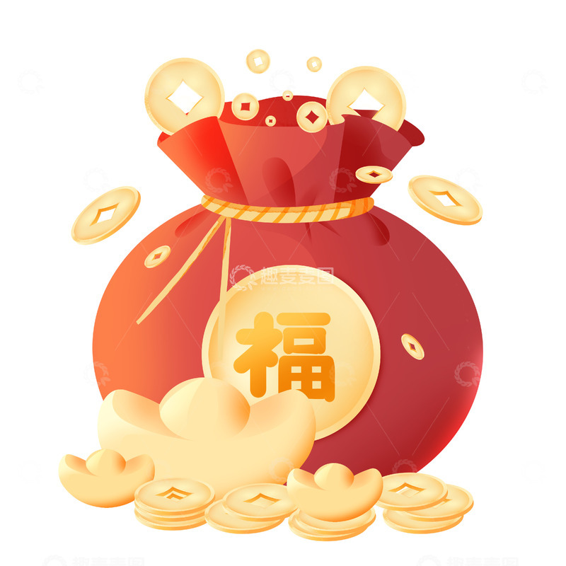 源文件下载【趣麦麦图】简约新年红色福袋