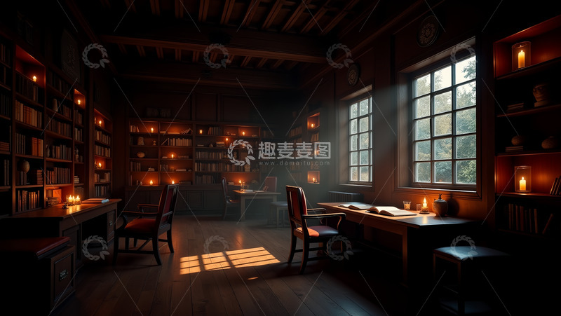 高清大图下载【趣麦麦图】书房室内烛火