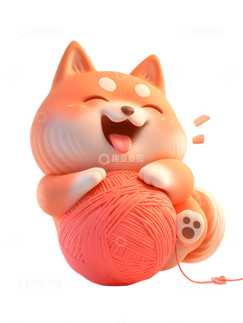 高清大图下载【趣麦麦图】卡通小狗毛线球