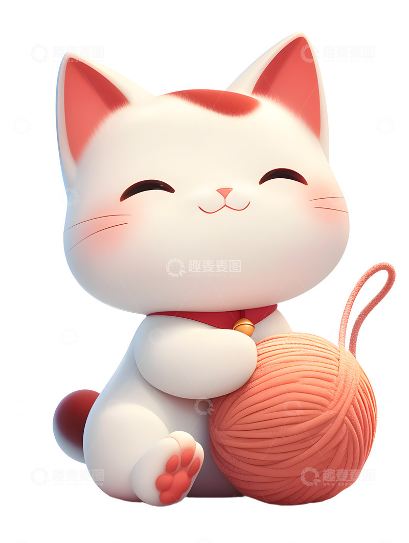 高清大图下载【趣麦麦图】卡通猫咪玩毛线球