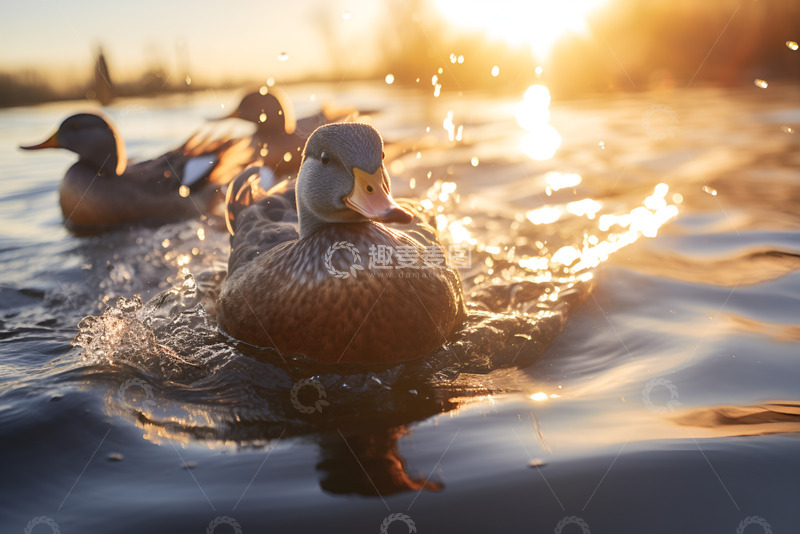 高清大图下载【趣麦麦图】游水的鸭子特写