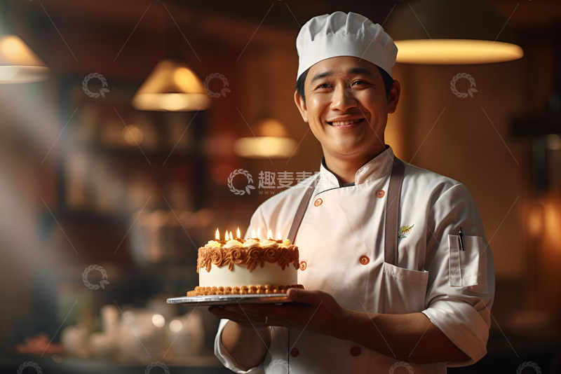 高清大图下载【趣麦麦图】端着奶油蛋糕的大厨