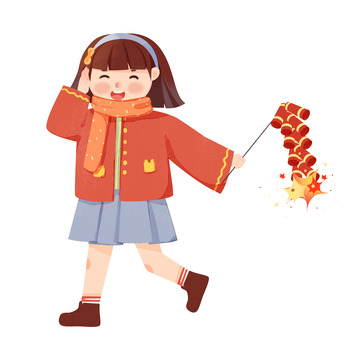 简约肌理新年放鞭炮人物