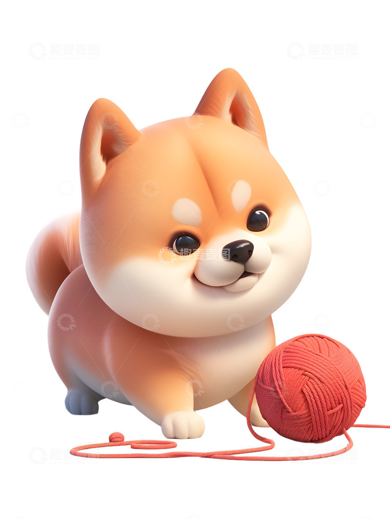 高清大图下载【趣麦麦图】可爱的小狗玩毛线球