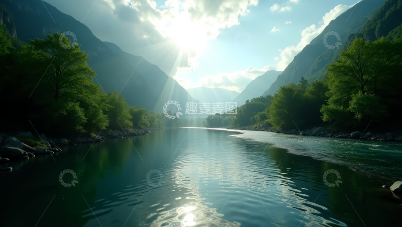 高清大图下载【趣麦麦图】江岸阳光绿林