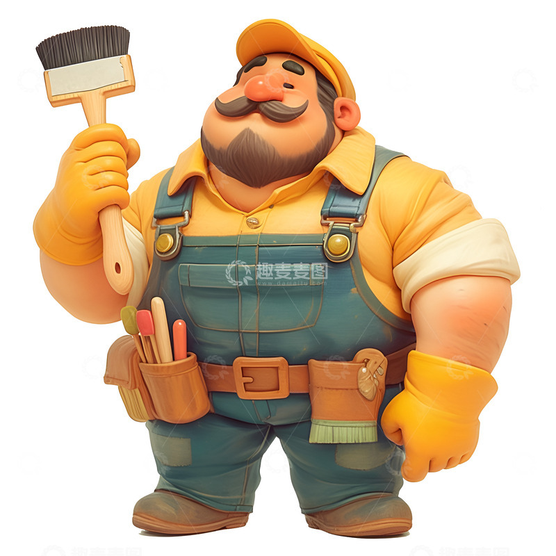 高清大图下载【趣麦麦图】卡通简约拿着刷子的工匠