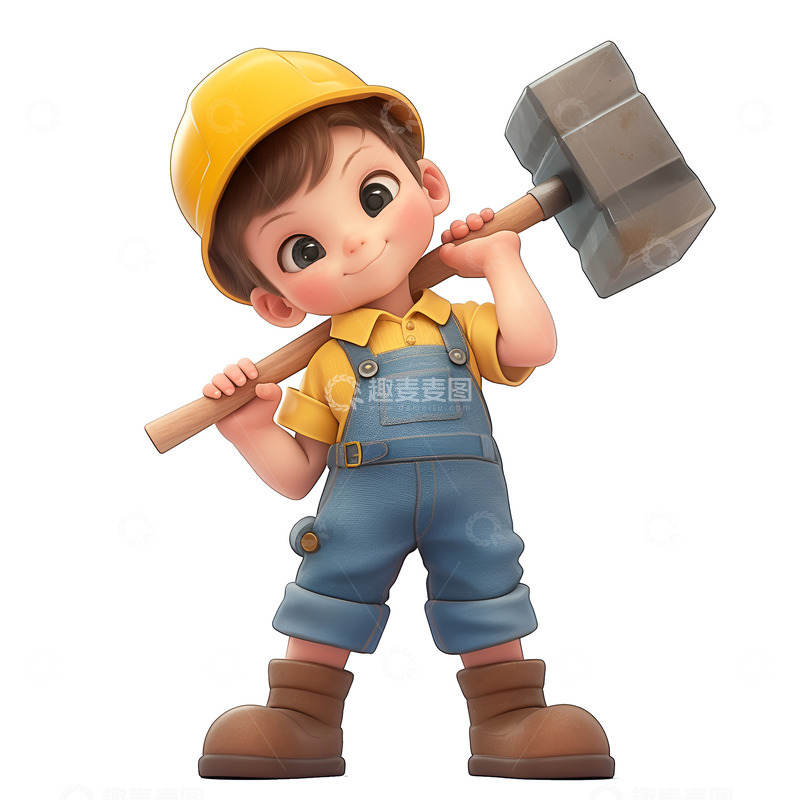 高清大图下载【趣麦麦图】卡通简约拿着铁锤的工人