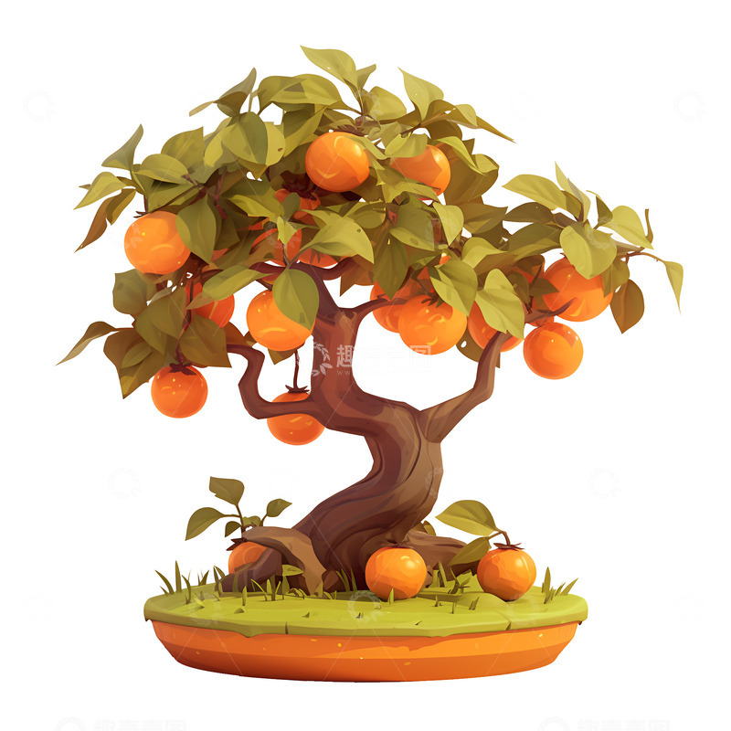 高清大图下载【趣麦麦图】卡通简约柿子树