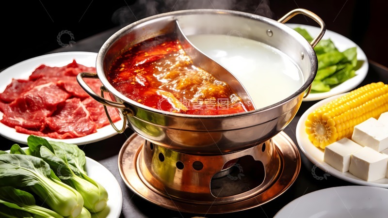 高清大图下载【趣麦麦图】鸳鸯锅火锅搭配食材