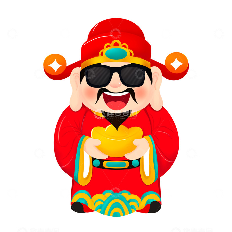 源文件下载【趣麦麦图】带着墨镜的酷财神送财手绘