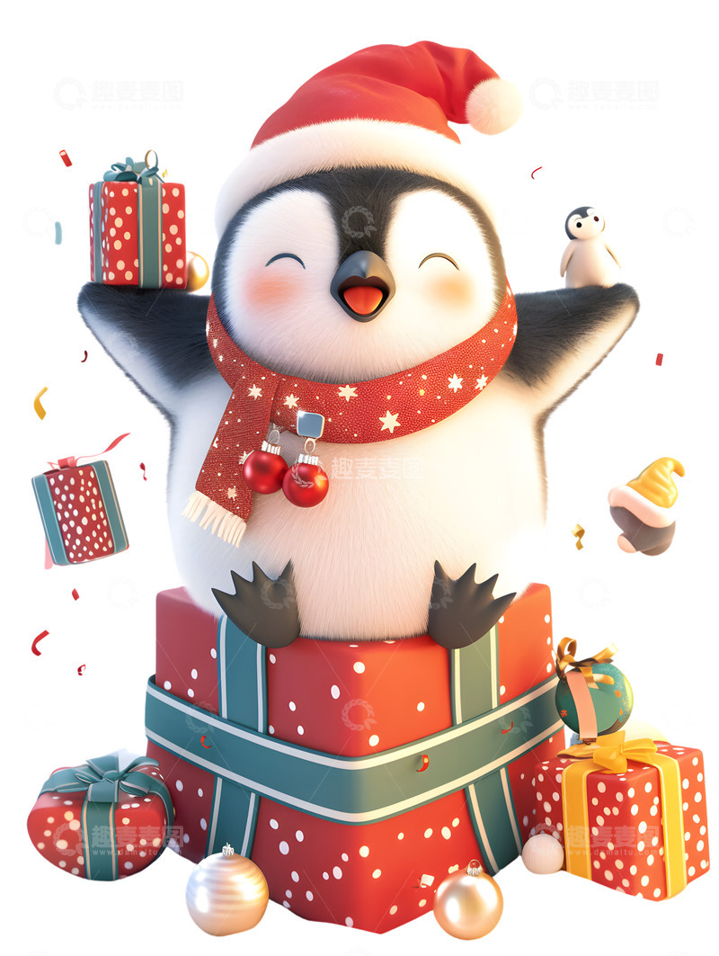 高清大图下载【趣麦麦图】可爱的圣诞节小企鹅
