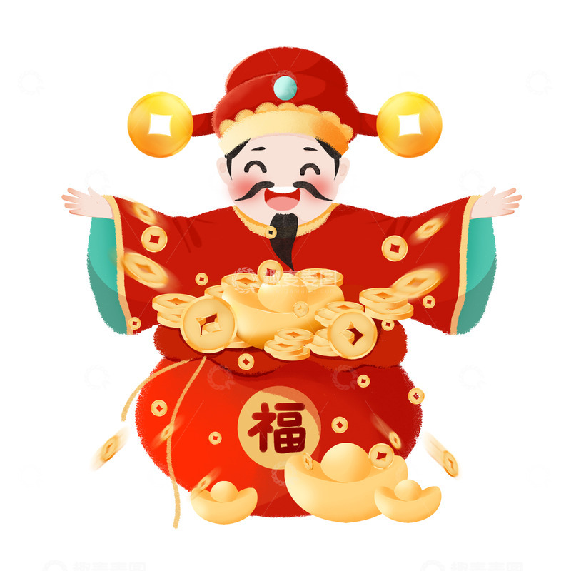 源文件下载【趣麦麦图】简约新年财神金币福袋