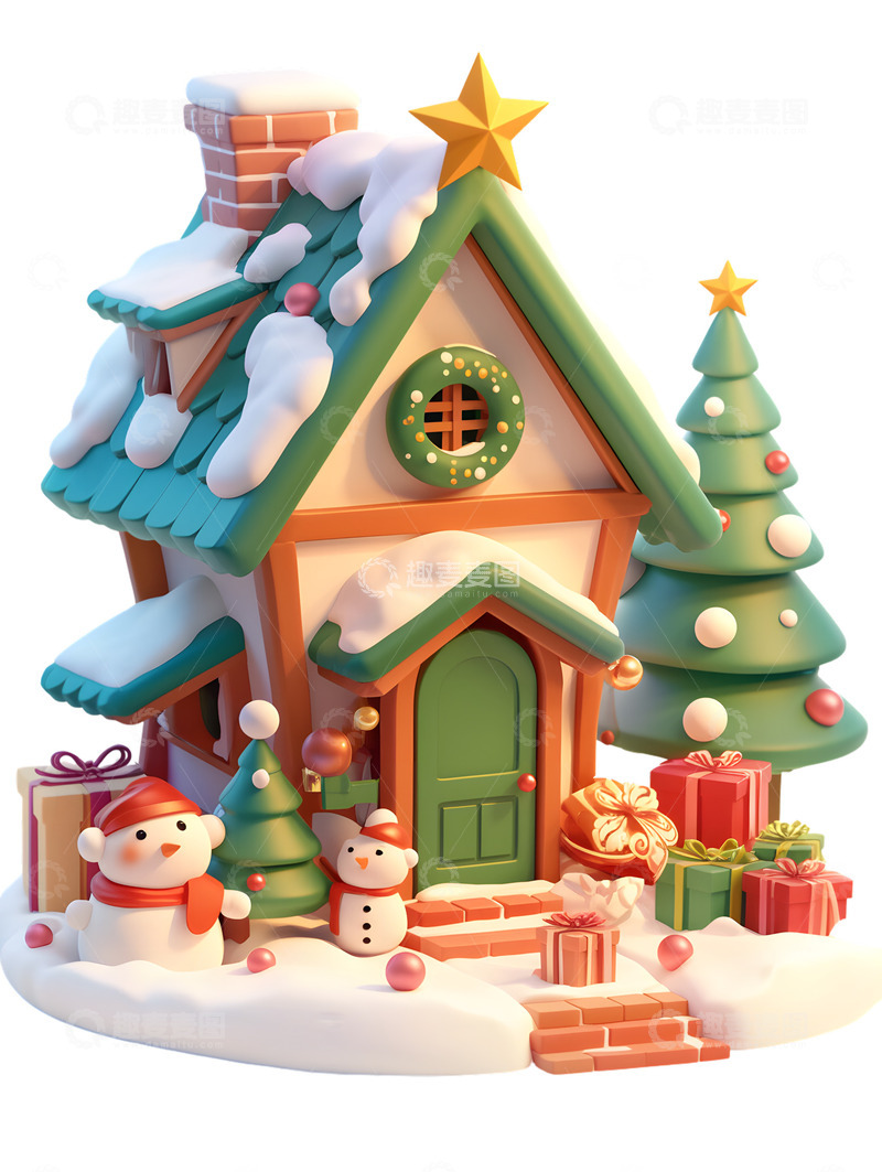 高清大图下载【趣麦麦图】圣诞节小屋卡通