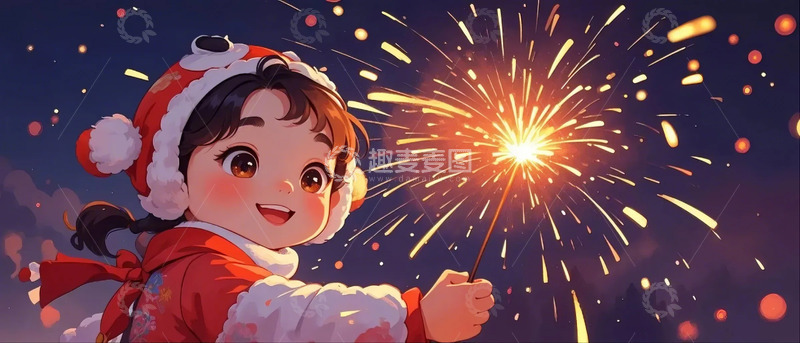 高清大图下载【趣麦麦图】春节喜庆小女孩烟花