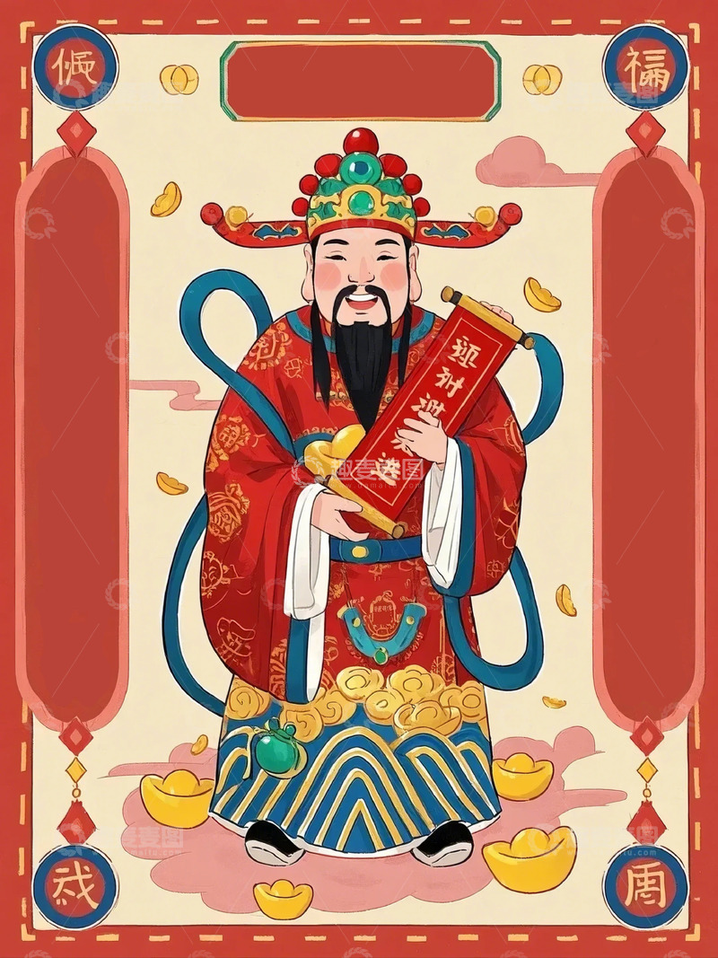 高清大图下载【趣麦麦图】春节新年财神门神插图
