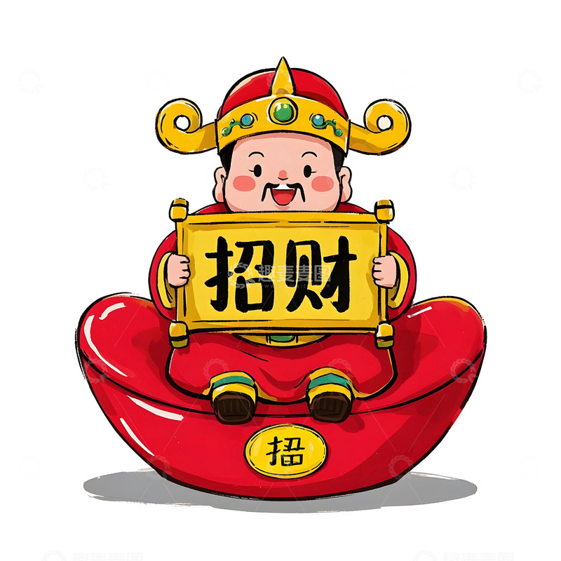 高清大图下载【趣麦麦图】财神招财卡通插画庆祝春节幸福画面