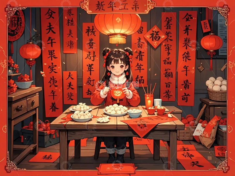 高清大图下载【趣麦麦图】春节卡通春联饺子