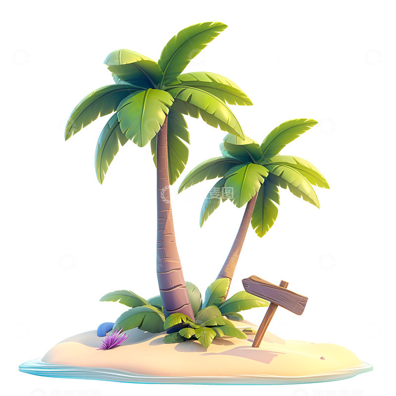 高清大图下载【趣麦麦图】卡通简约沙滩椰树