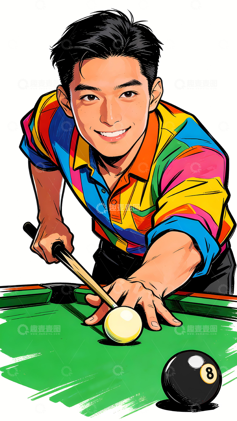 高清大图下载【趣麦麦图】打台球的男人卡通绘画