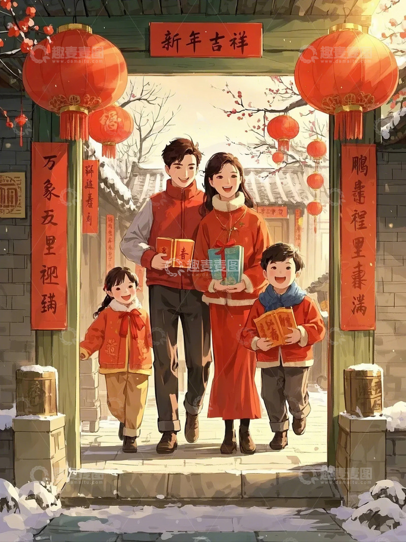 高清大图下载【趣麦麦图】春节喜庆拜年插画