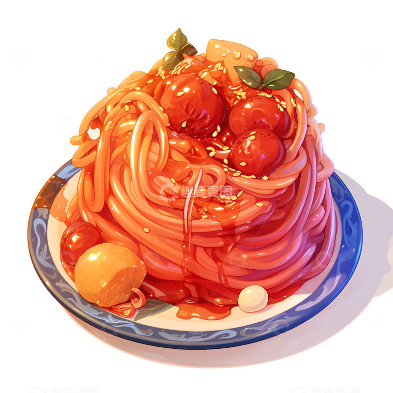 高清大图下载【趣麦麦图】卡通简约一盘肉丸子面条