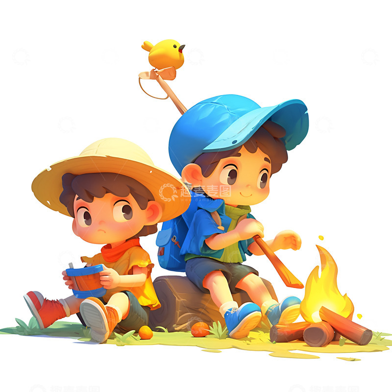 高清大图下载【趣麦麦图】卡通野外冒险的孩子
