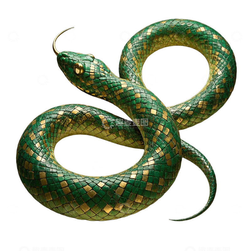 高清大图下载【趣麦麦图】精致逼真绿蛇金色块状蛇纹