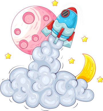 火箭月亮星球星星手绘插画元素