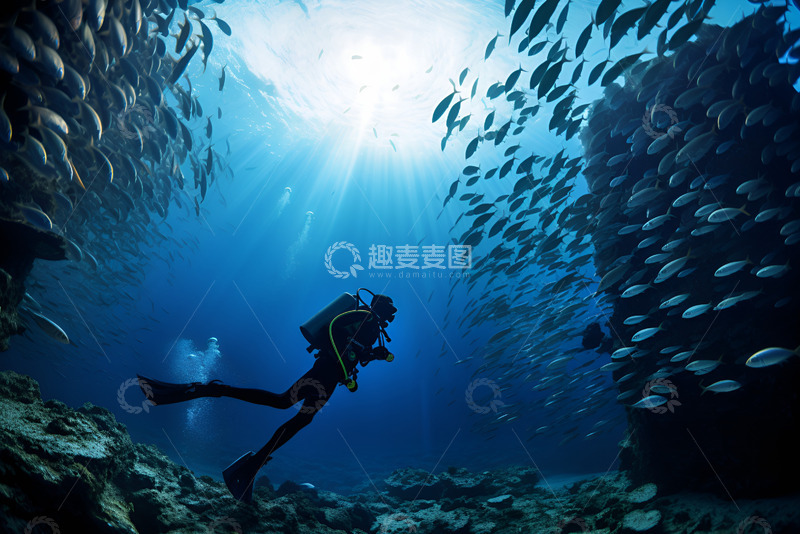 高清大图下载【趣麦麦图】海底潜水的人