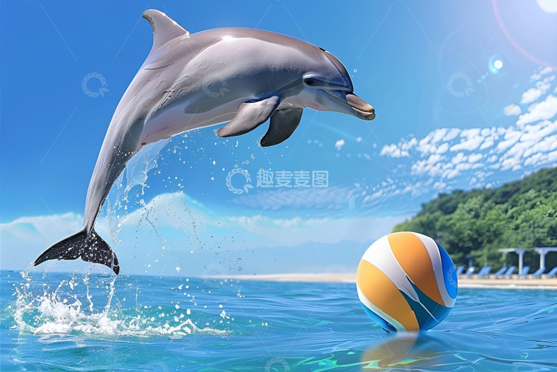 高清大图下载【趣麦麦图】玩球的可爱海豚
