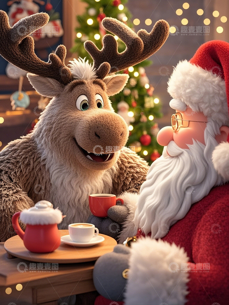 高清大图下载【趣麦麦图】立体可爱圣诞老人麋鹿