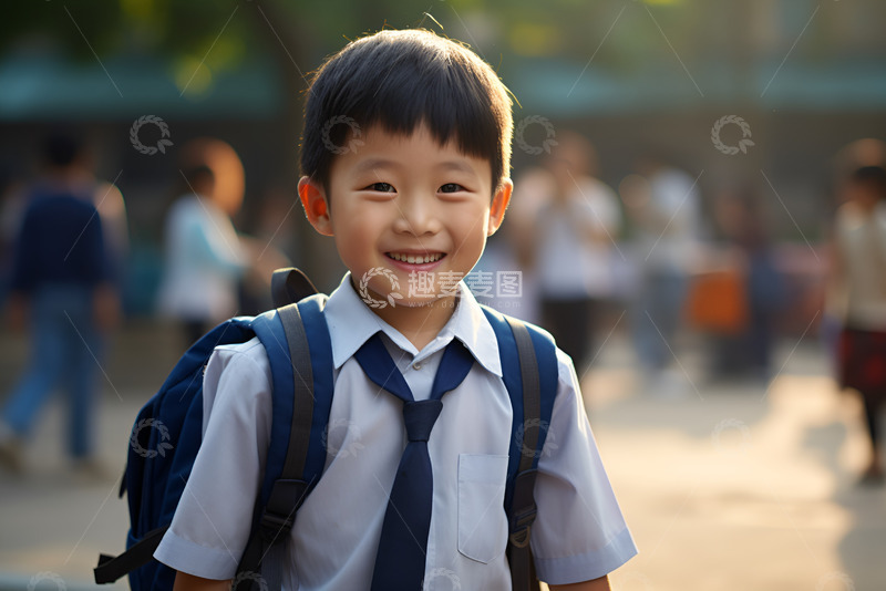 高清大图下载【趣麦麦图】背着书包的中国小孩