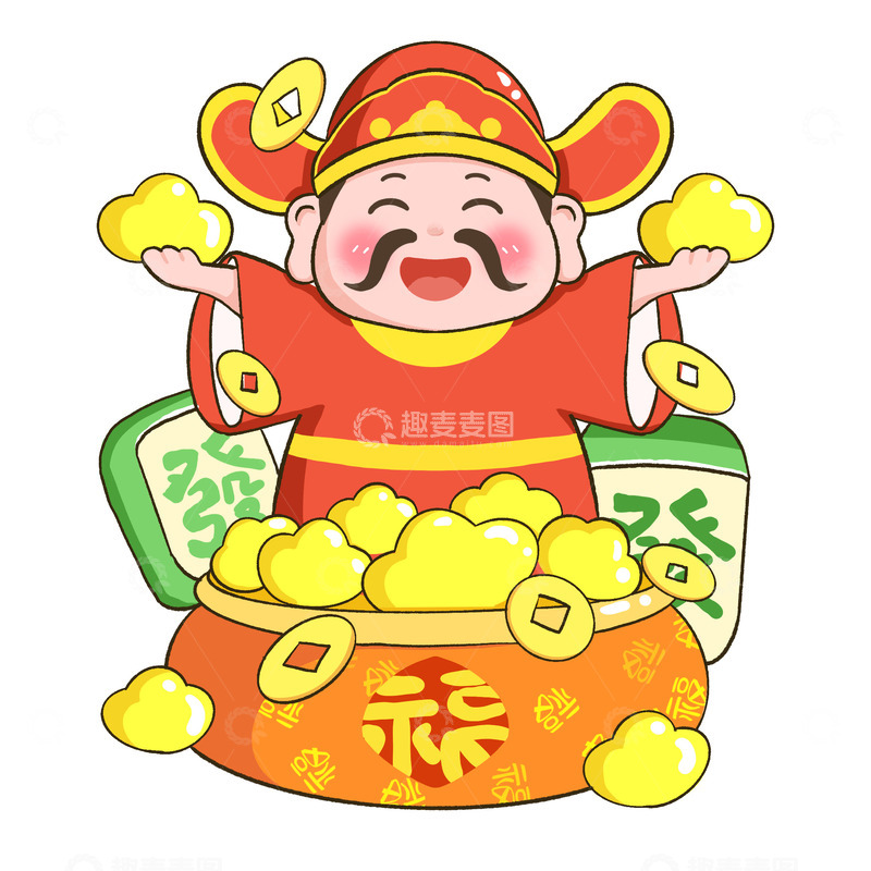 源文件下载【趣麦麦图】春节财神门神元素