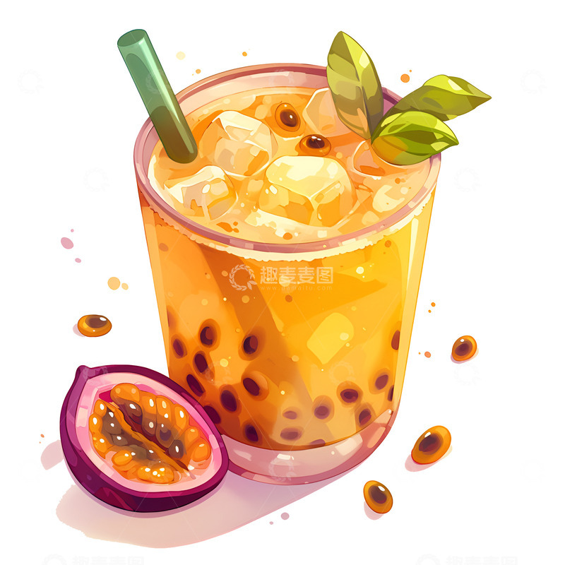 高清大图下载【趣麦麦图】卡通简约美味的百香果汁