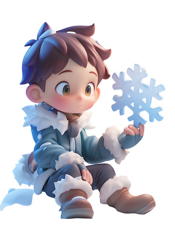 可爱的小孩子坐在雪花上