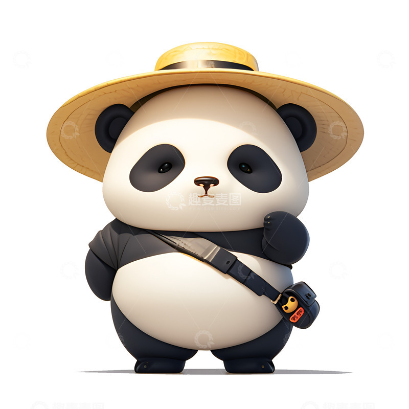 高清大图下载【趣麦麦图】卡通简约戴草帽的熊猫