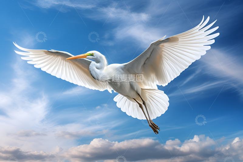 高清大图下载【趣麦麦图】飞翔在天空的白鹭
