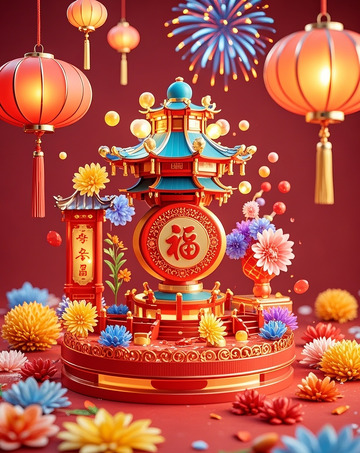 3d新年氛围立体花灯