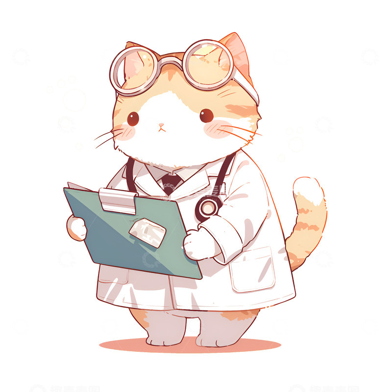 高清大图下载【趣麦麦图】卡通简约看病例的猫咪医生
