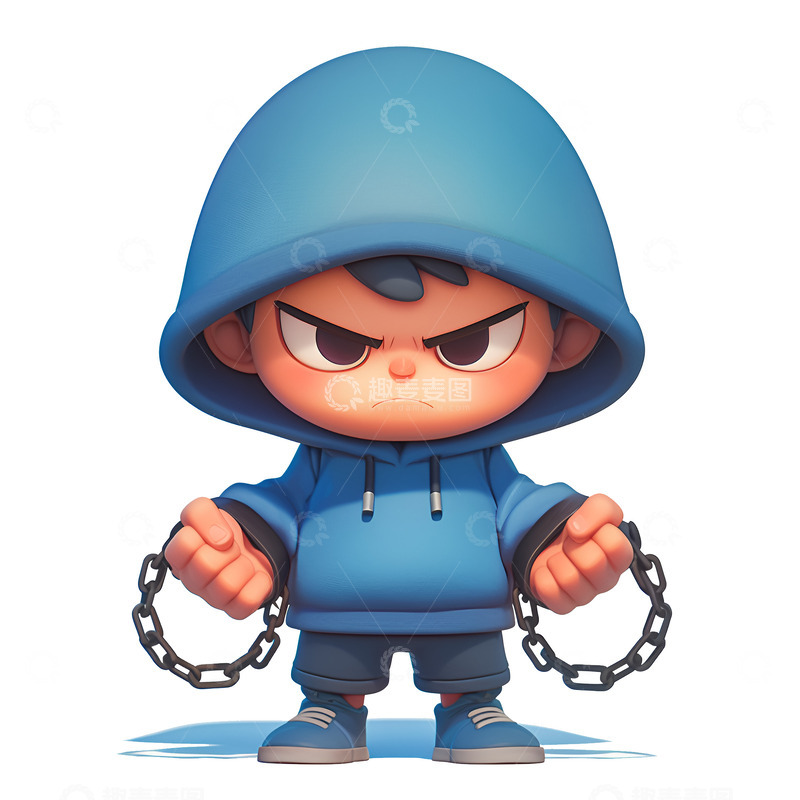 高清大图下载【趣麦麦图】卡通带着铁链的小孩