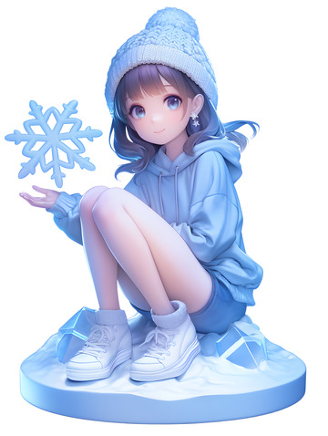 女孩子拿着雪花卡通